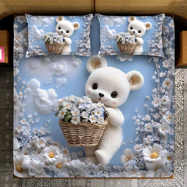 Premium 7D Digital Teddy Bear King Size Bedsheet with 2 Pillow Cover